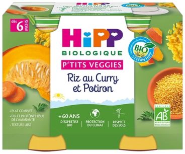 Petit Pot De Riz Au Curry Et Potiron Des 6m 2x190g Bio